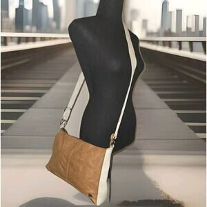 The Sak Camila Brown Black Leather Top Zip Shoulder Crossbody Bag